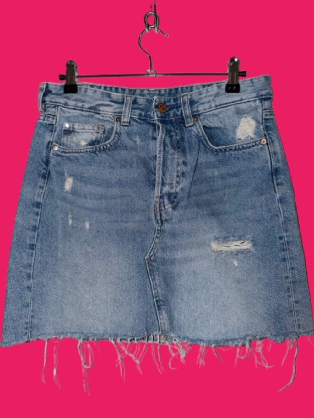 H&M &Denim Light Wash Distressed Denim Mini Skirt | Size US 8 / EUR 38